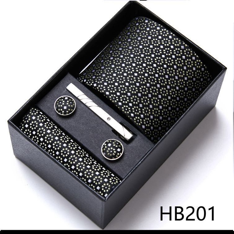 Men Neckties 5Pcs Business Ties Hanky Cufflink Set Clips Corbatas Gift Box 7.5cm