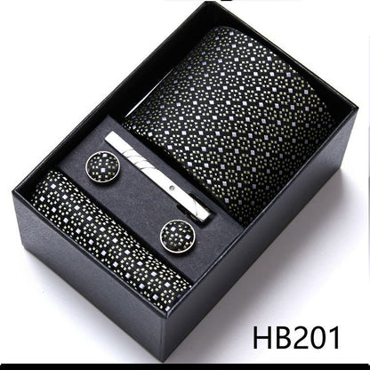 Men Neckties 5Pcs Business Ties Hanky Cufflink Set Clips Corbatas Gift Box 7.5cm