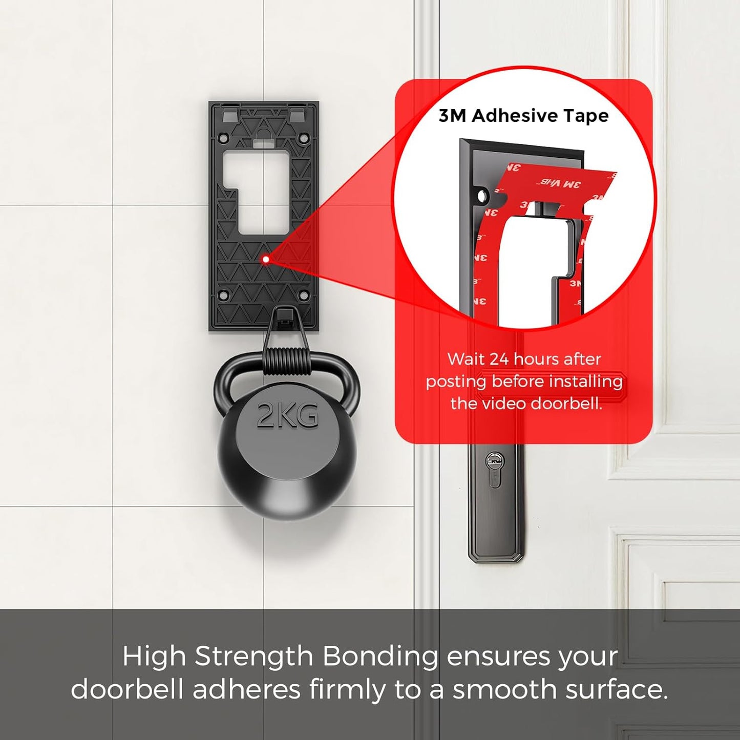 No Drill Doorbell Mount for Battery Doorbell (2024 Release) - Strong Adhesive Mo