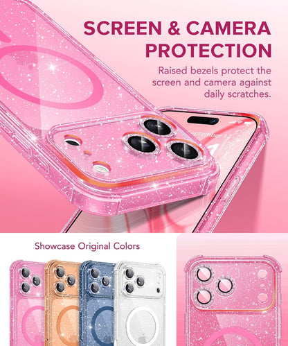 for Iphone 17 Pro Case for Women, Compatible with Magsafe, Clear Glitter Shockpr