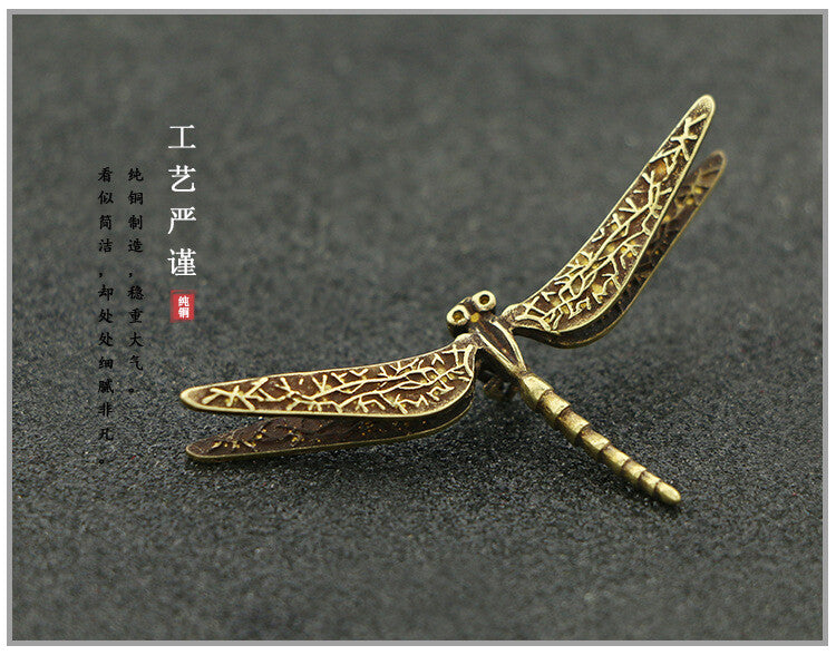 Rare chinese bronze handmade dragonfly statue figure Tea Pet collectable Gift