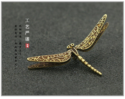 Rare chinese bronze handmade dragonfly statue figure Tea Pet collectable Gift