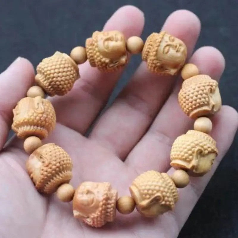 Cliff Cypress Wood Carving Bracelet Luck Eighteen Arhats HandString Jewelry