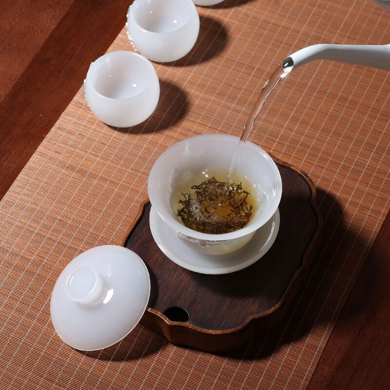 Jade Plated Silver Dragon Ceramic Cover Bowl Teacup Gaiwan Tea Bowl Kung Fu