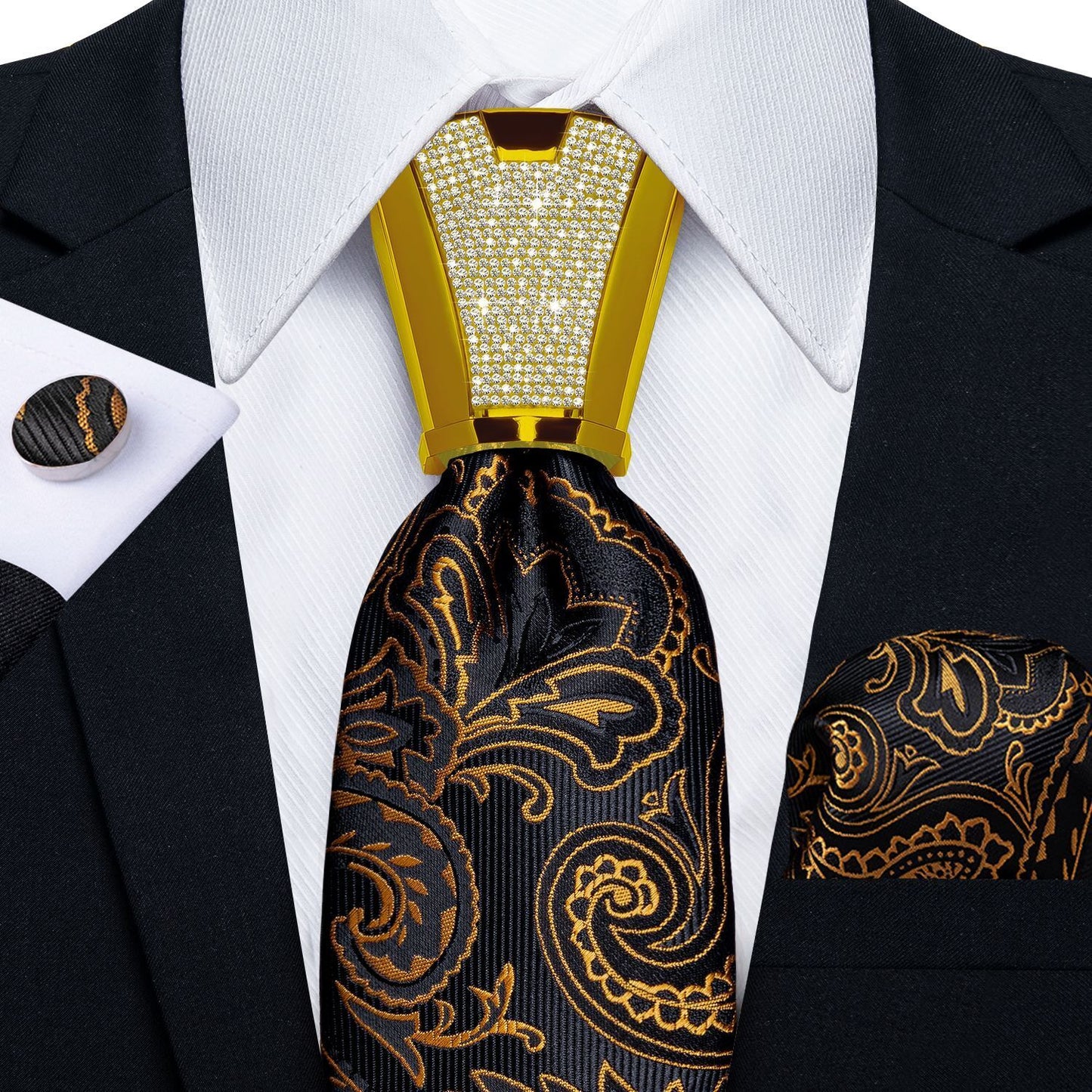 Men Necktie 3Pcs Luxury Striped Ties Cufflinks Pocket Square Wedding Accessories