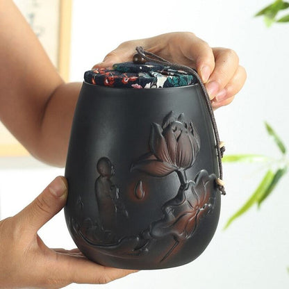 Black Ceramic Tea Ceramic Set And Canisters|Tea accessories