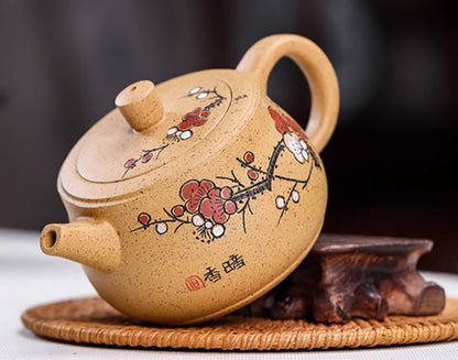 5.3" Chinese Yixing Zisha Pottery Duan Clay 240CC Handmade Plum Blossom Teapot