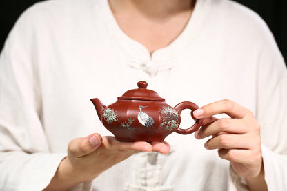 5.5" Chinese Yixing Zisha Pottery Clovershrub Clay 200ML Pine Tree Crane Teapot