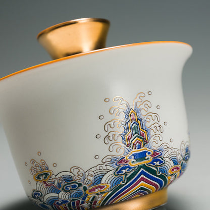 Jingdezhen Porcelain Gaiwan + Holder Cup Saucer Ceramic Tureen Tea Bowl Lid New