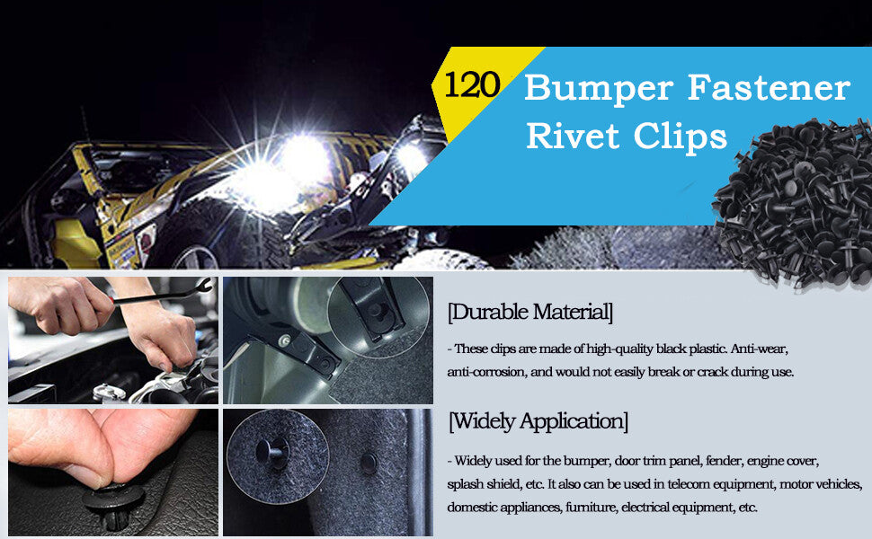 120PCS 8mm Bumper Clips Retainer Auto Car Plastic Rivets Fastener Fender Push