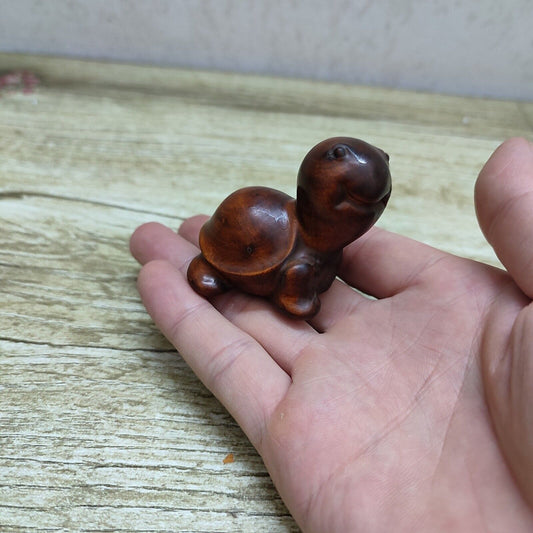 vintage chinese carved wood cute Turtle statue wooden Boxwood home decor gift