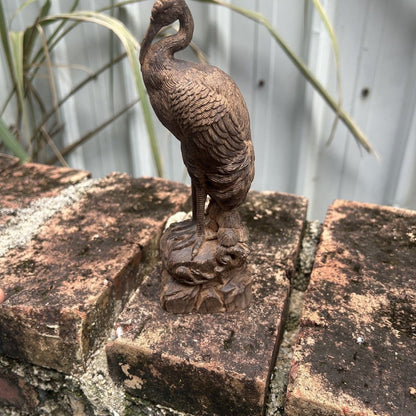 White Qi Nan Agarwood Crane Figurine 7.48in Longevity Decor