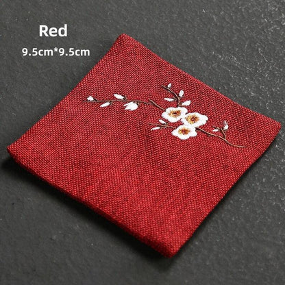 Embroidered Plum Blossom Cotton Tea Coasters|Tea Accessories