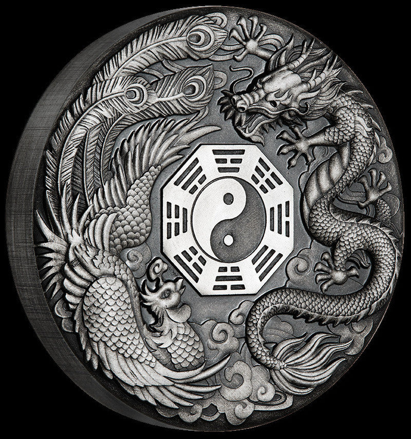 Dragon Tiger Silver Coin Silver Plated 40mm Collectible Sourvenir Coins