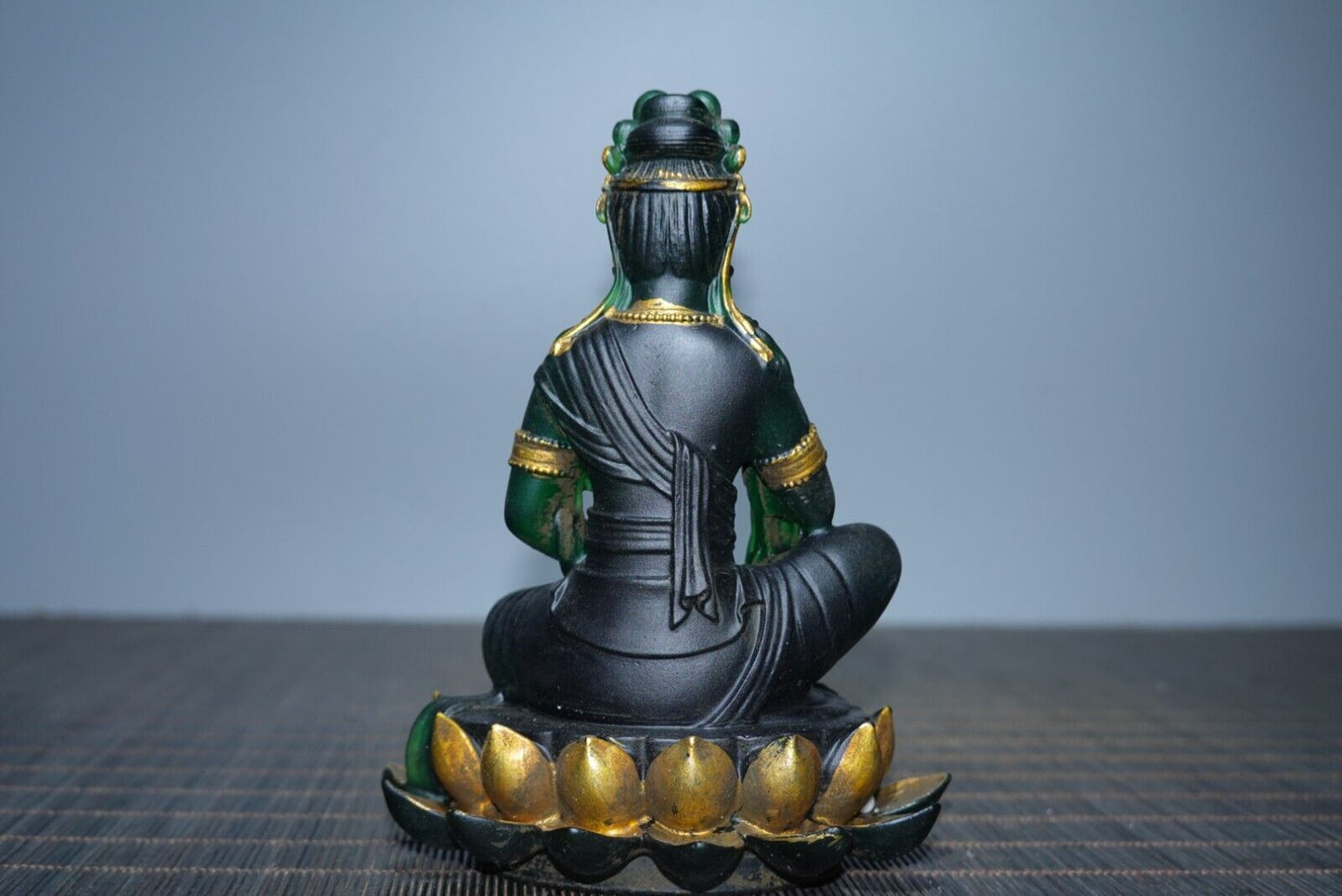 Collect old Chinese coloured glaze gilt hand made lotus Guanyin budddha statue