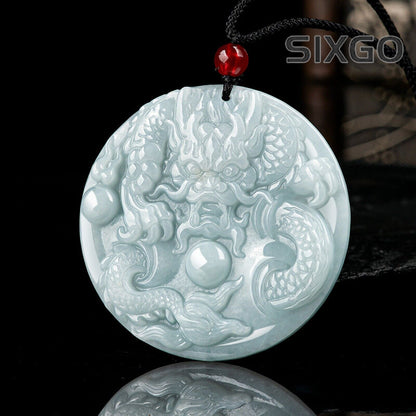 Natural Grade A Jade Jadeite Men Women Lucky Zodiac Dragon Round Pendant