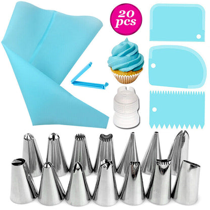 20 Pcs Cake Baking Decorating Kit Set Piping Tips Pastry Icing Bag Nozzles T-ca