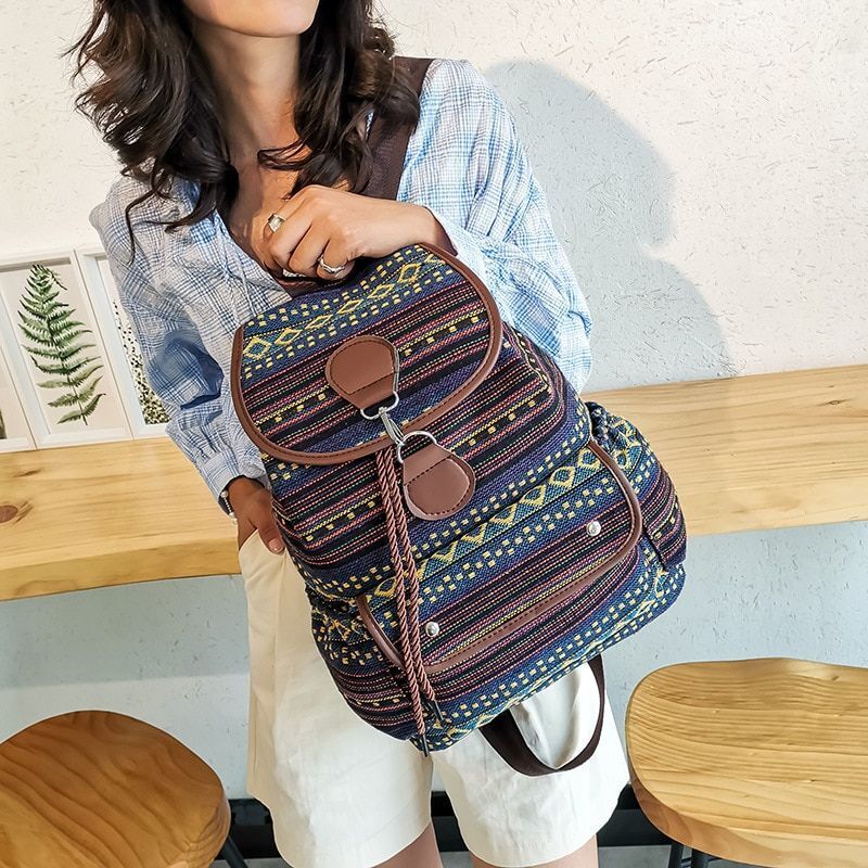 Striped Canvas Double Shoulders Large Backpacks Retro Bag 40*30*150 CM Polyester