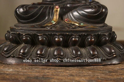 7" Old Tibet Bronze Gilt Inlay Gems Je Tsongkhapa Lama Guru Master Buddha Statue