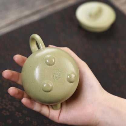 Full Handmade Tea Pot Marked Master Pot With 3 Feet Real Yixing Zisha Green Clay