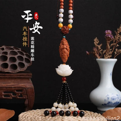 Peachwood Carved Buddha Statue Lotus Hanging Decorations Handicrafts