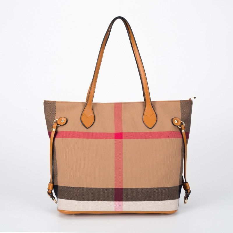 Checkered Handbag Chain Bag Shoulder Purse Messenger Bags Bucket Pouch Polyester
