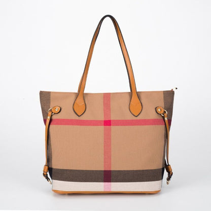 Checkered Handbag Chain Bag Shoulder Purse Messenger Bags Bucket Pouch Polyester