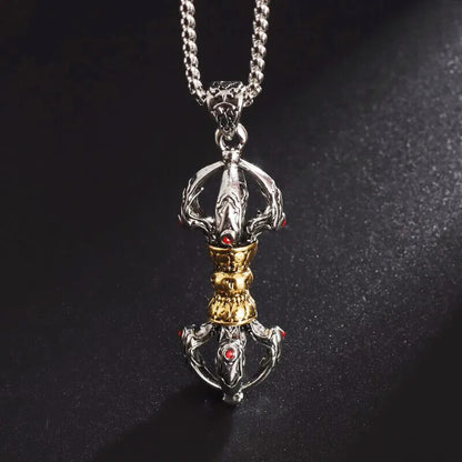 Buddha Vintage Ethnic Style Vajra Pendant Tibetan Turn Handle Necklace Amulet