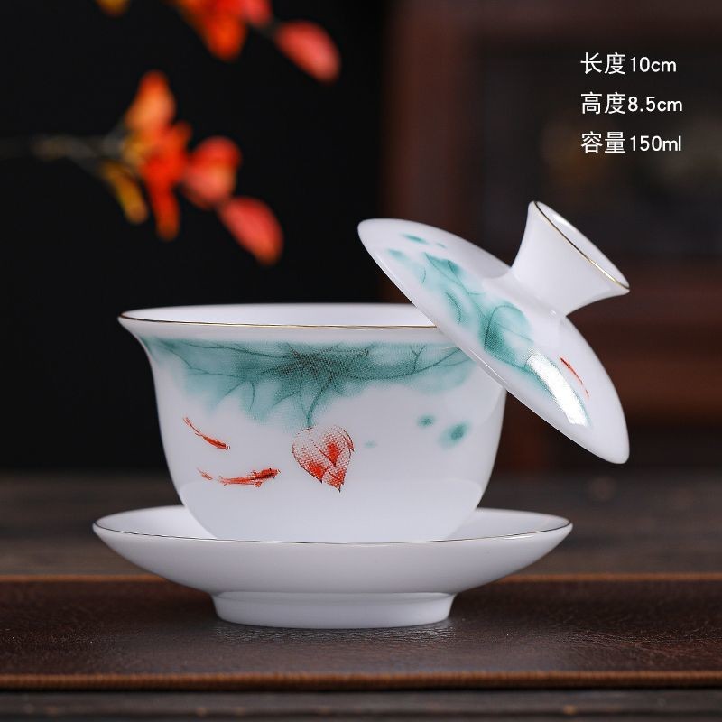 1pc Ice Jade Porcelain Gaiwan Ceramic San Cai Tea Bowl Household Tea Maker