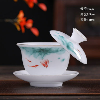 1pc Ice Jade Porcelain Gaiwan Ceramic San Cai Tea Bowl Household Tea Maker