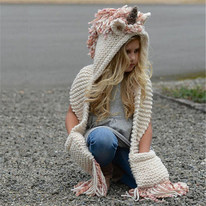 Cute Animals Style Girls Hats Scarf Set Winter Kids Knitting Hat Neckerchief
