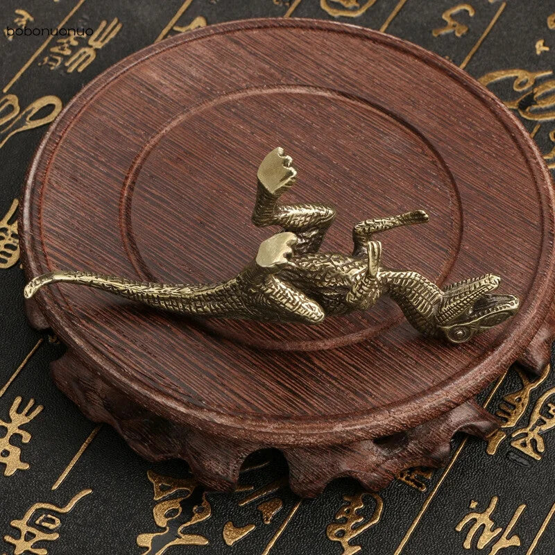 Brass Solid Dinosaur Velociraptor Statue Tea Pet Crafts Animal Miniatures Gifts