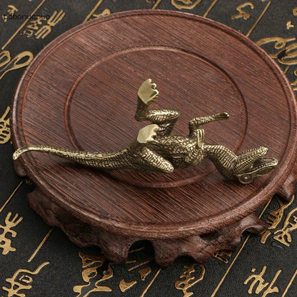 Brass Solid Dinosaur Velociraptor Statue Tea Pet Crafts Animal Miniatures Gifts