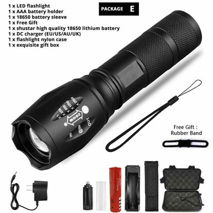 LED Flashlight Ultra Bright Waterproof MINI Torch T6/L2/V6 Zoomable Modes 18650