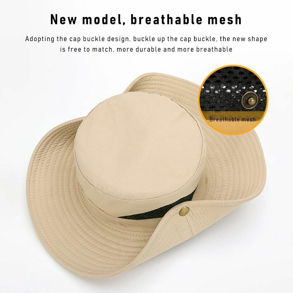 Outdoor Hat Fishing Hiking Cap Wide Brim Anti-UV Beach Sunshade Bucket Hat Blue