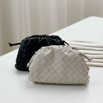 Woven Ruched Microfiber Leather Mini Pouch Clutch Bag Crossbody Shoulder Purse