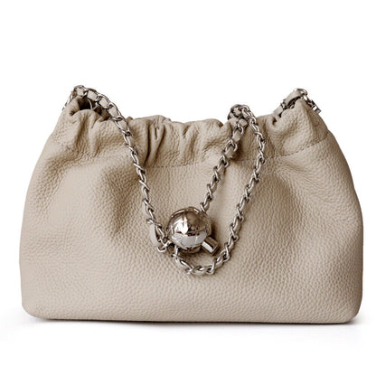 Small Mini Ruched Real Leather Clutch Pouch Purse Shoulder Bag w/ Chain Fashion