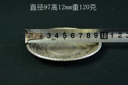 Chinese Tibet Silver Dragon and Phoenix Statue Yuan Big Head Silver Dollar Plate