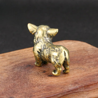 Solid Brass Puppy Corgi Figurine Miniature Tea Pet Craft Desktop Small Ornament