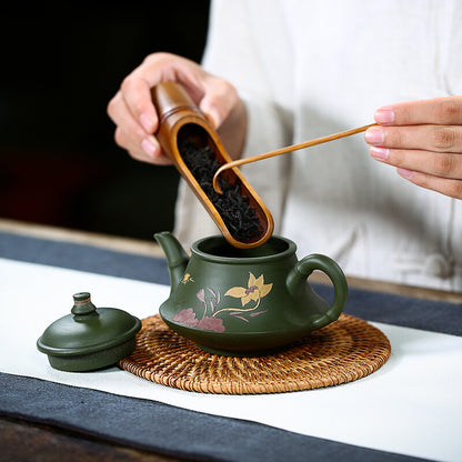 China Yixing Zisha Pottery Green Clay Handmade 200ML Lotus Teapot 荷香玉笠