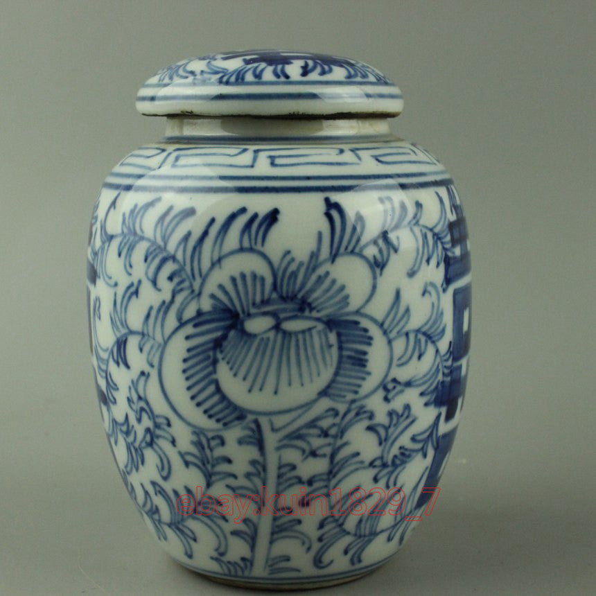 3.9" Old China Handwork Blue and White Porcelain Vase Double Happiness
