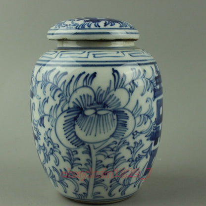 3.9" Old China Handwork Blue and White Porcelain Vase Double Happiness