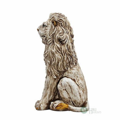 Resin Stone Finish Animal Figurines Gifts Antique Design Lion Sitting Statue