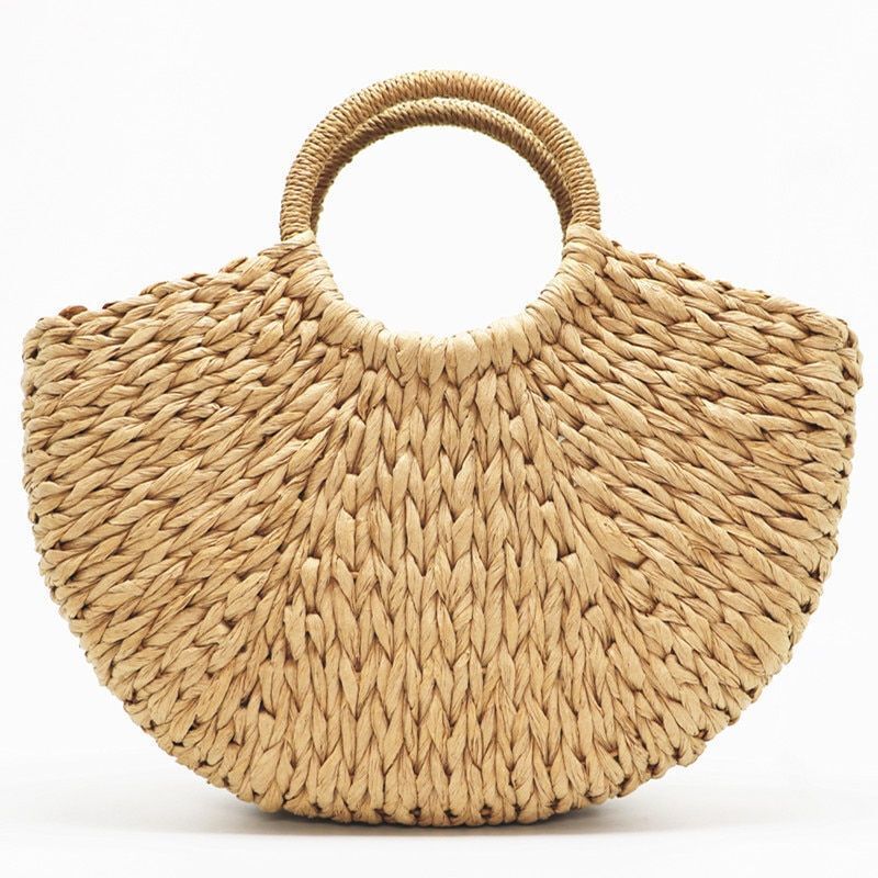 Handmade Bag Beach Weaving Paper Straw Bag Wrapped Beach Bag Moon Shaped Bag 1PC