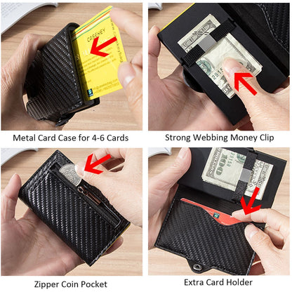 Carbon Fiber Slim Wallet Anti Rfid Credit Card Holders Case Leather Business 1PC