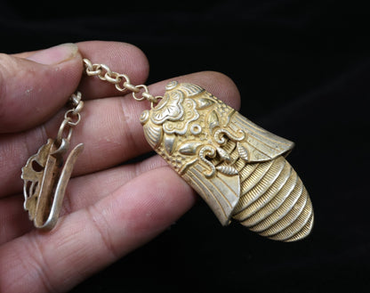 Rare Old Chinese Miao Silver Feng Shui Cicada Pendant Amulet Necklace Decoration