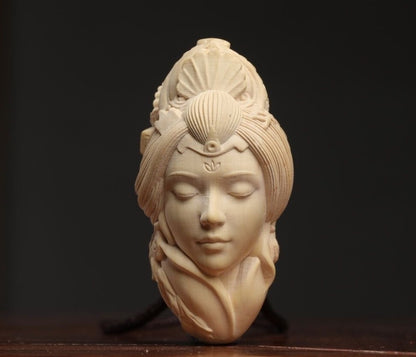 New Boxwood Carved Chinese Beauty Girl Statue Pendant