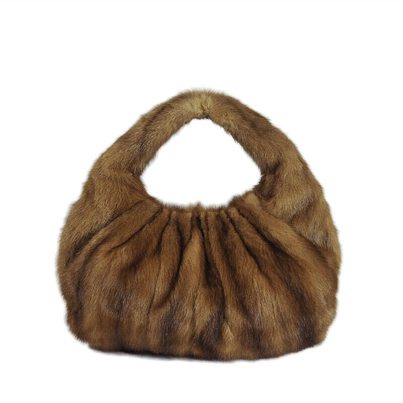 Luxury Womens Full-pelt Mink Handbag Genuine Leather Strap Solid Crossbody Bag