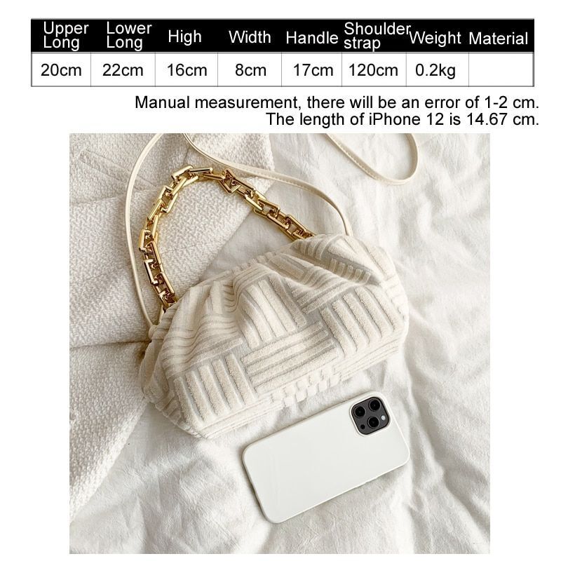 Fashion Handbag Thick Chain Crossbody Bag Striped Shoulder Small Purse 22*16*8CM