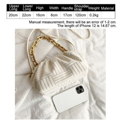 Fashion Handbag Thick Chain Crossbody Bag Striped Shoulder Small Purse 22*16*8CM